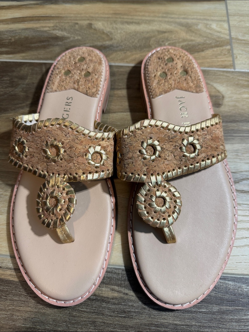 Jack Rogers Jacks II Flat Sandals Women's Size 8.5M NEW No Box Natural Cork Gold